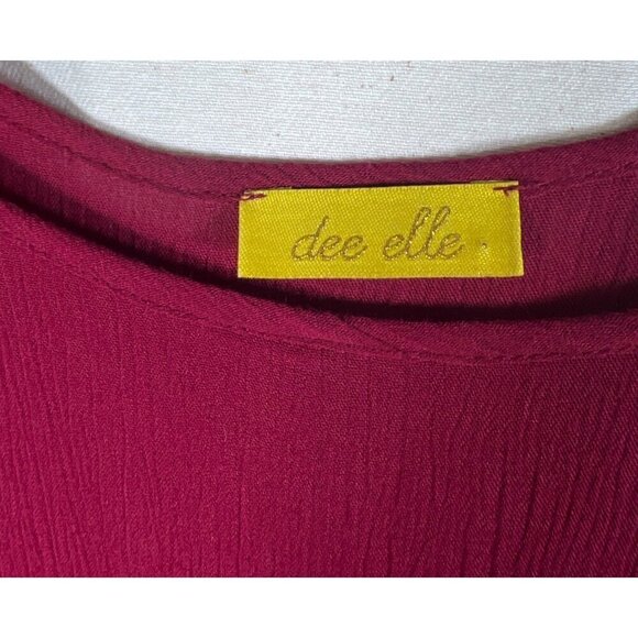 Dee Elle Womens M Top Wine Bell Sleeve Baby Doll Cold Shoulder Embroidery Strap - Picture 6 of 9